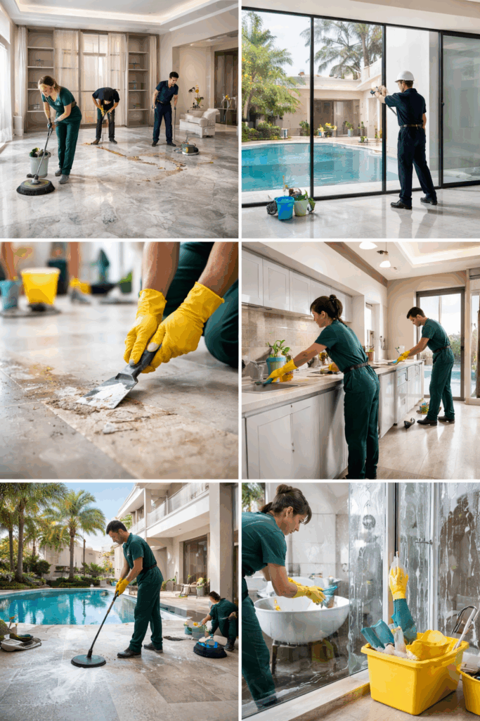 تنظيف الفلل بعد التشطيب في الزاهية – أبوظبي