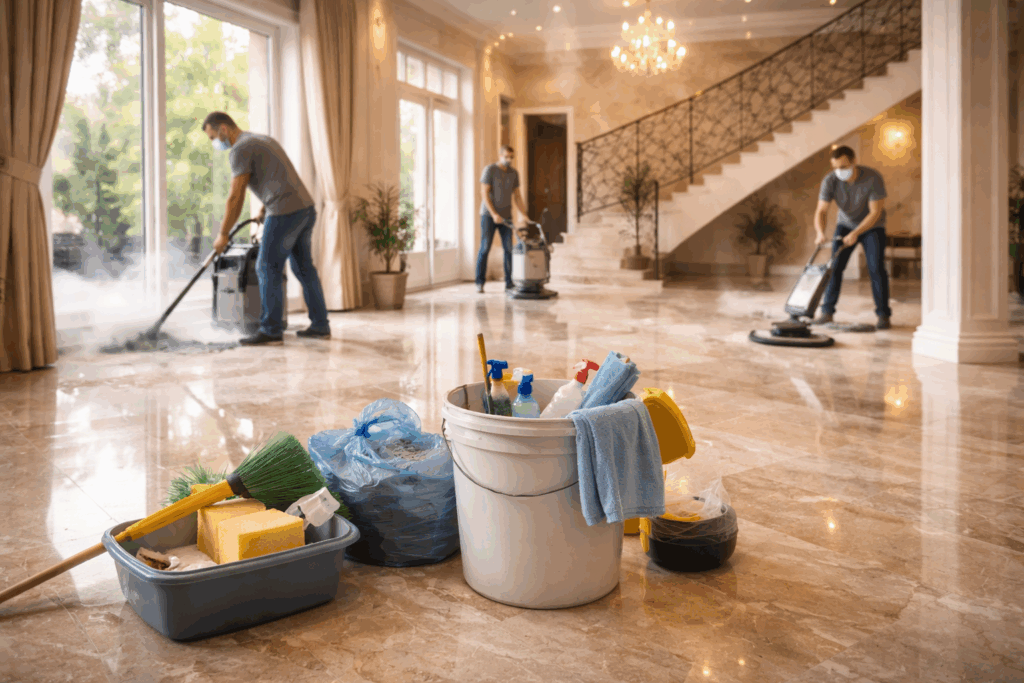 تنظيف الفلل بعد التشطيب في الزاهية – أبوظبي