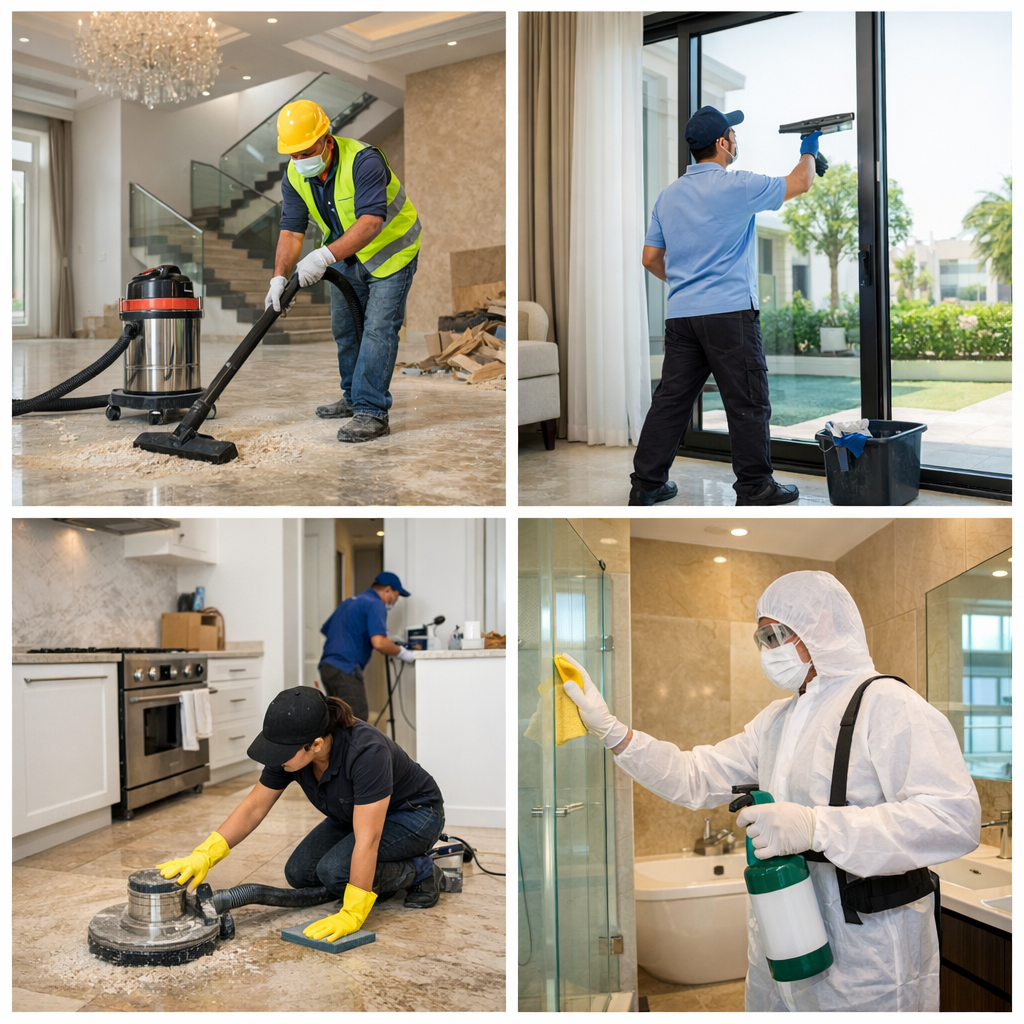 🏡 تنظيف الفلل بعد التشطيب في الفلاح أبوظبي